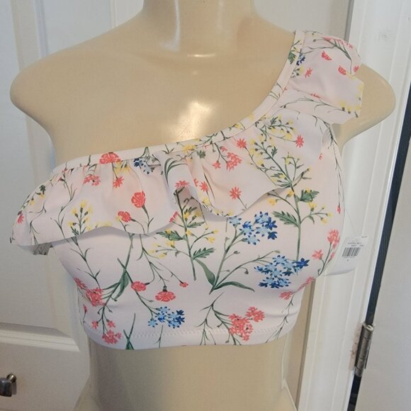 Old Navy Pink Floral Ruffled One-Shoulder Swim Top - Picture 5 of 11